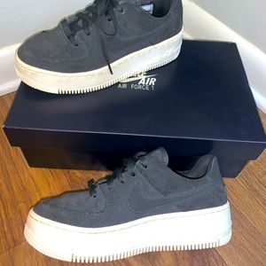 Grey velvet platform Nike Air Force 1s